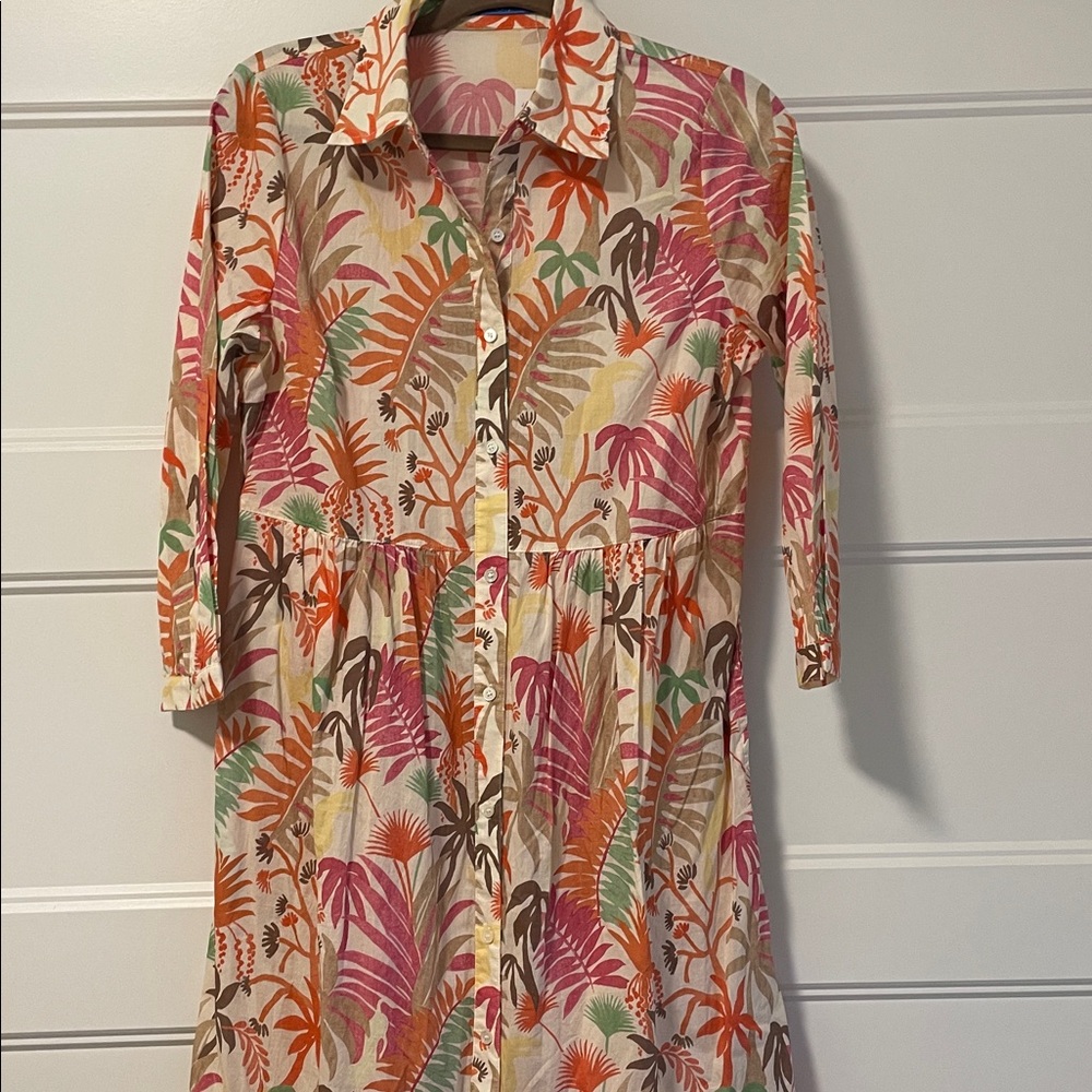 J. McLaughlin Button Front Tiered‎ Midi Dress Tropical Leaf Tybee Printed NWT S - Picture 2 of 11